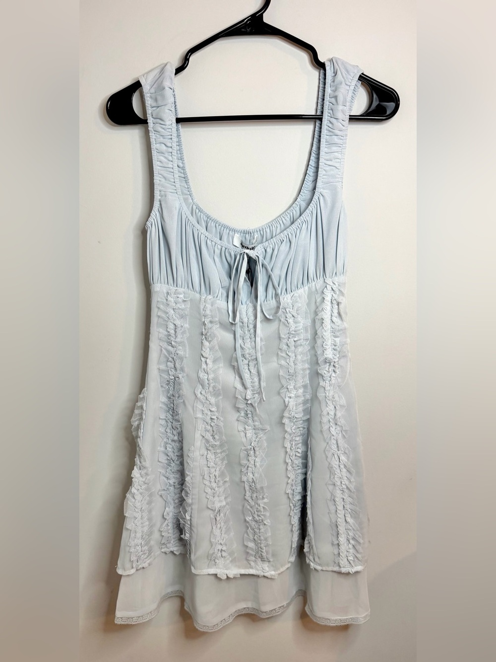 Jacquie The Label Baby Blue Ruffle-Trim Mini Dress